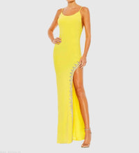 Mac Duggal - Rhinestone Encrusted Side Slit Cami Bodycon Gown