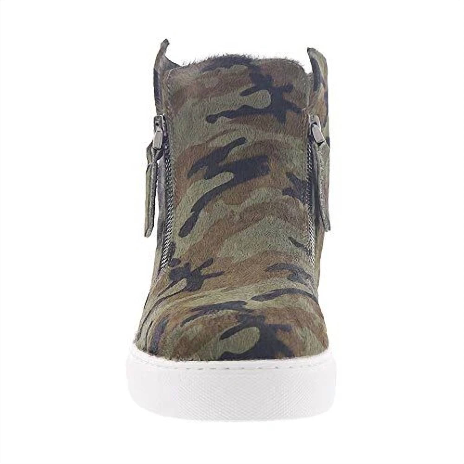 ALL BLACK Women's Fur Top & Zip Wedge Sneakers in camouflage - women's shoe - detail view