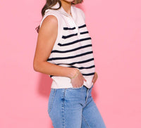 English Factory Stripe Half Zip Up Sleeveless Knit Top in white - women's tank top - view 5
