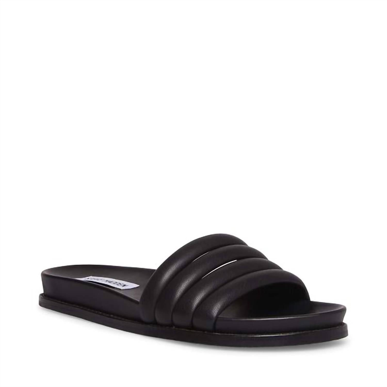 STEVE MADDEN Women's Drips Leather Slide Sandals in black - women's sandal - detail view