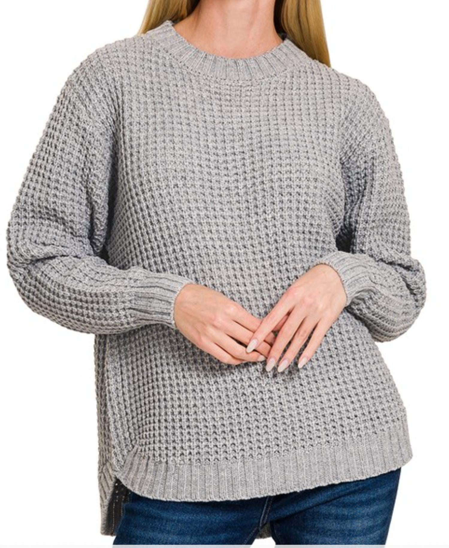 Zenana - Feeling Flawless Waffle Knit Sweater