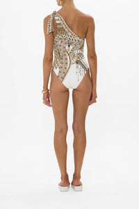 Camilla - One Shoulder Tie One Piece With Trim