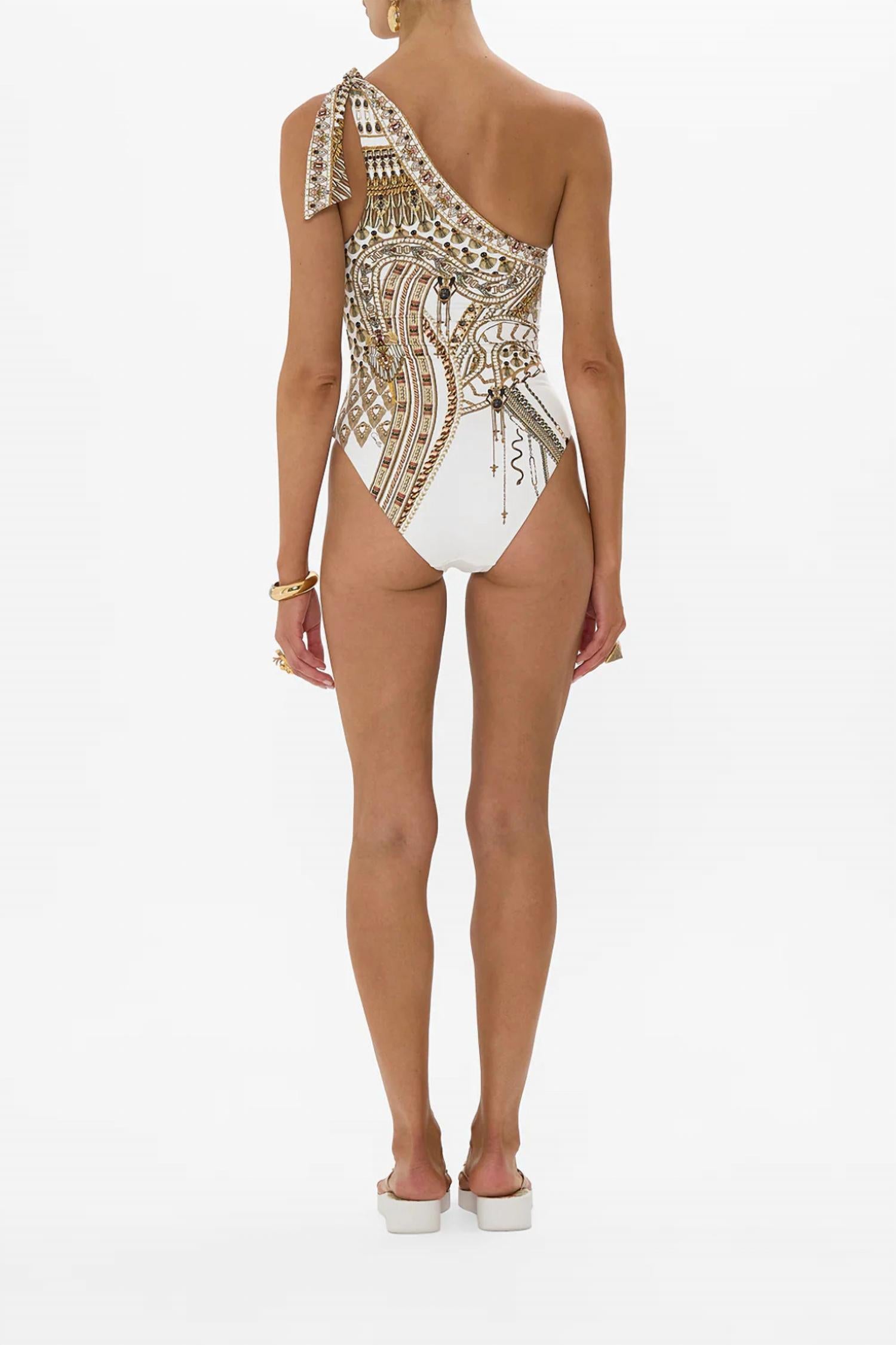 Camilla - One Shoulder Tie One Piece With Trim