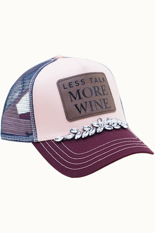 Fashion City - Women's Less Talk More Wine Trucker With Stones Hat