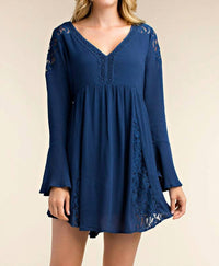 Kori - Long Sleeve Lace V-neck Mini Dress