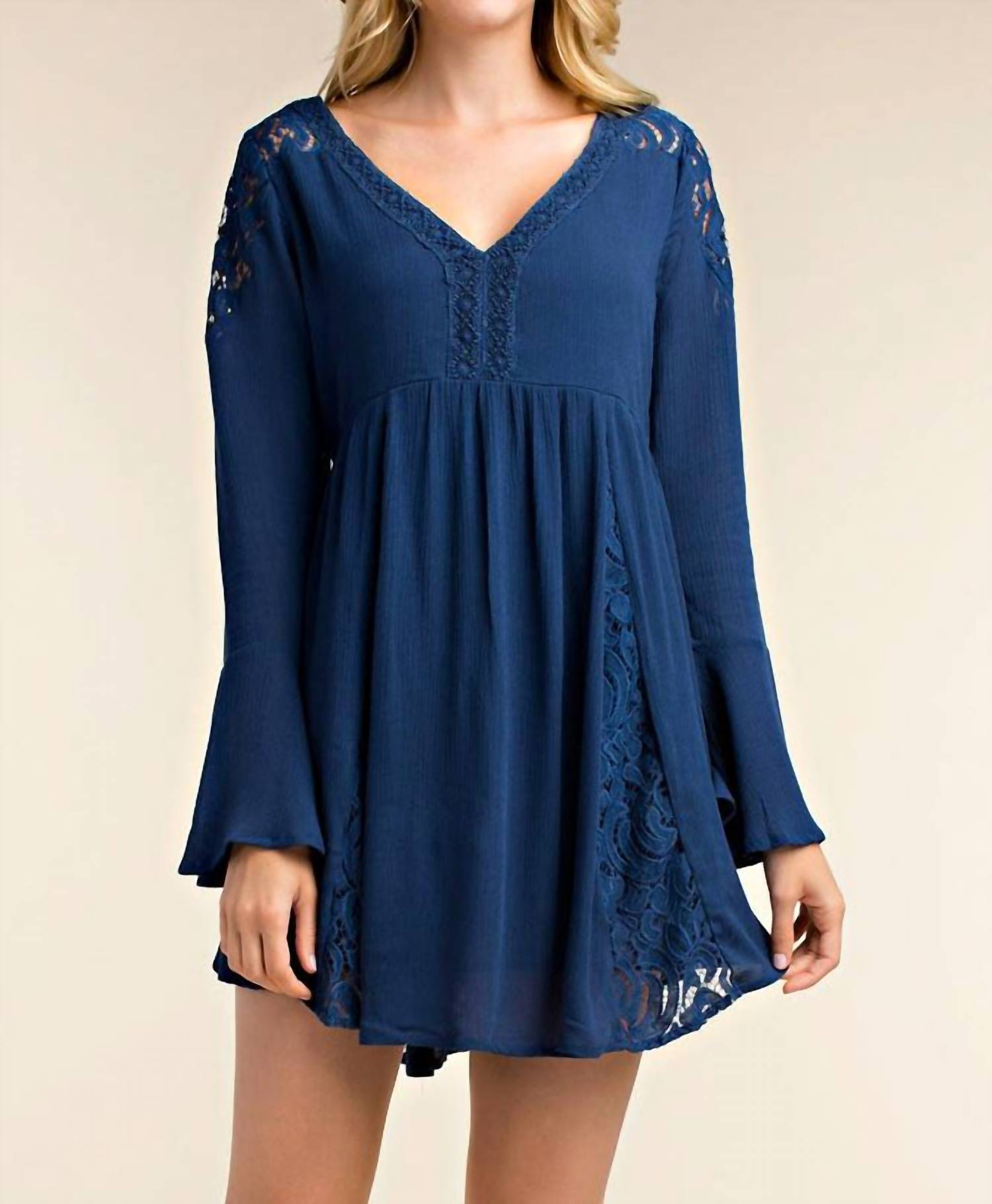 Kori - Long Sleeve Lace V-neck Mini Dress