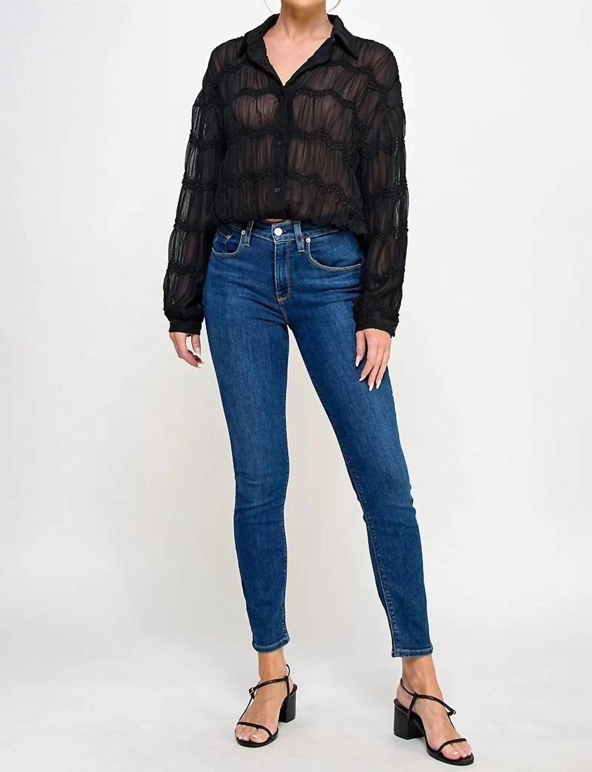 Allie Rose - Romantic Sheer Button Front Blouse