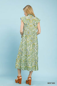 Umgee - Ruffle Sleeve Ikat Midi Dress