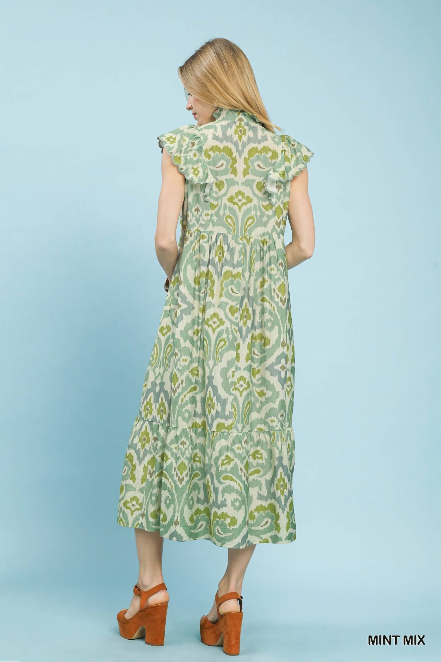 Umgee - Ruffle Sleeve Ikat Midi Dress