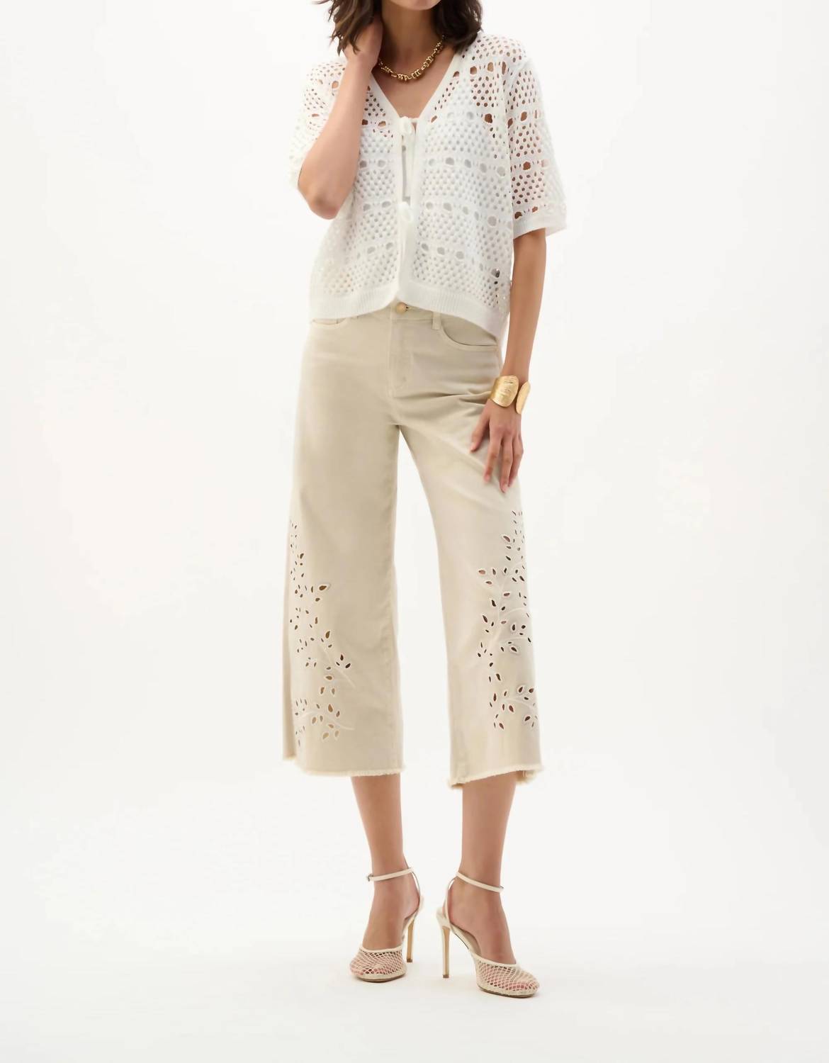 Joseph Ribkoff - Open Knit Short Sleeves Cardigan