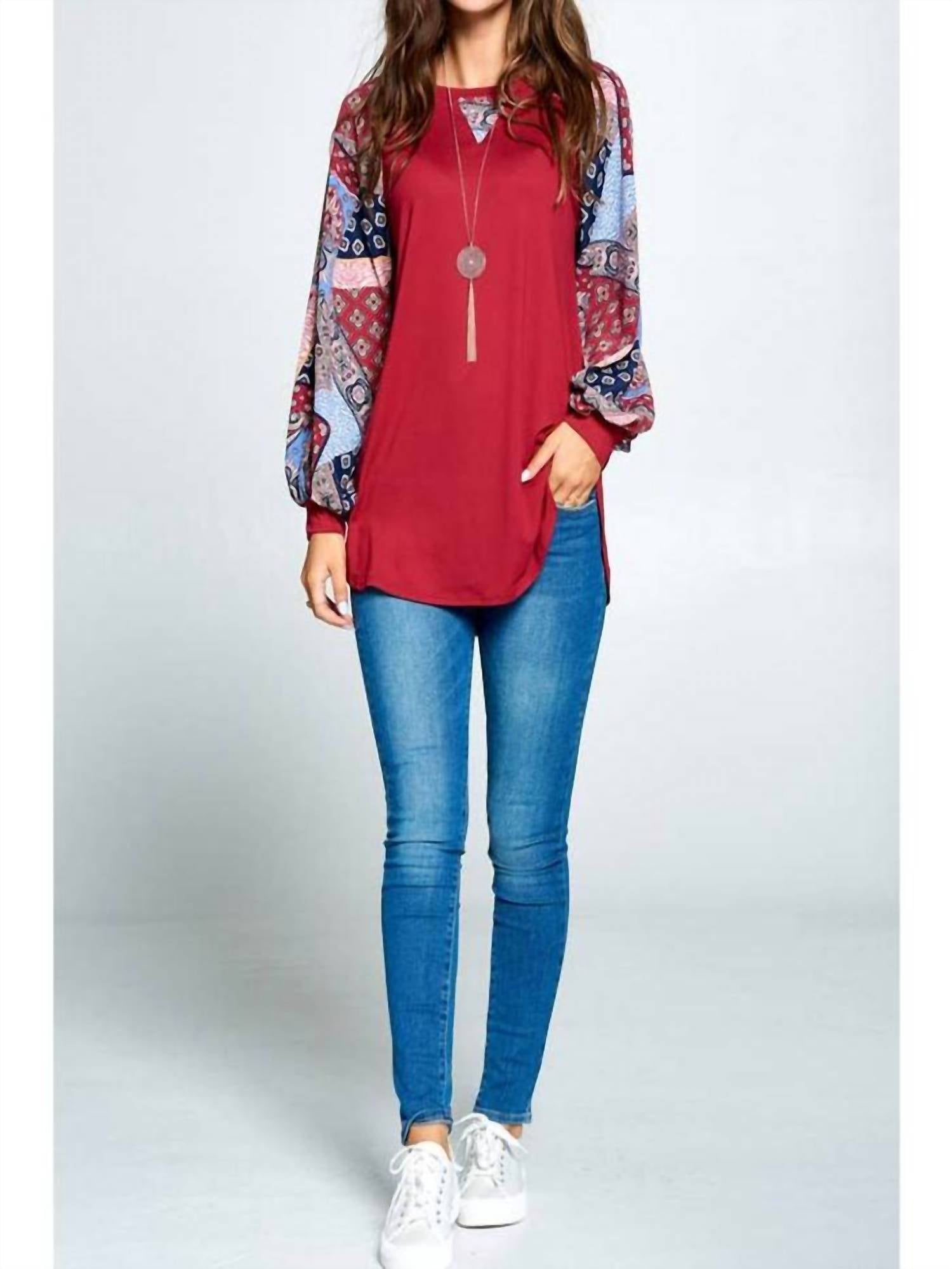 Emerald Collection - Patchwork Balloon Sleeve Raglan Top