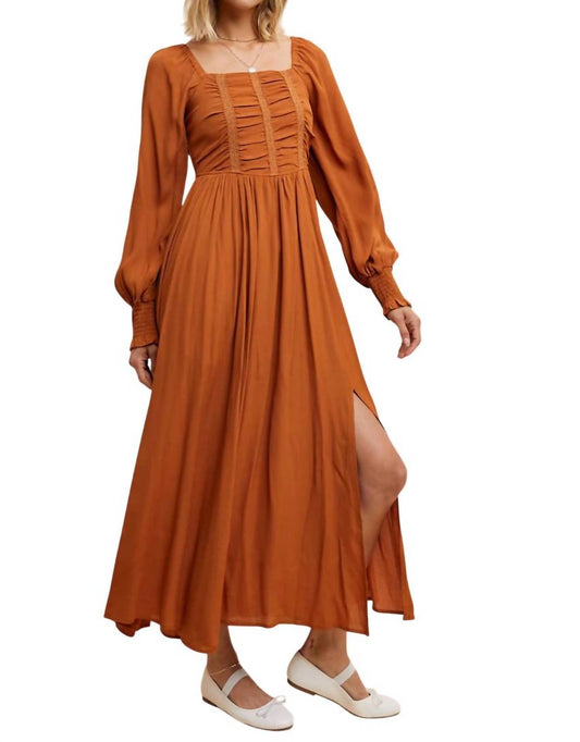 In-Loom - Rust Orange Ruched Bodice Square Neck Maxi Dress