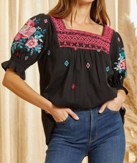Andree By Unit - Embroidered Peasant Top Plus