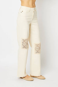 Judy Blue - Dyed Crochet Patch Wide Leg Denim Jeans