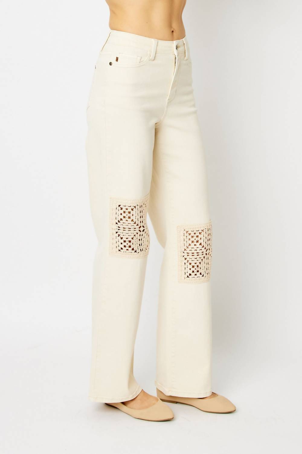 Judy Blue - Dyed Crochet Patch Wide Leg Denim Jeans