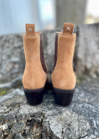 Vintage Havana Women's Suede Gore Heel Bootie in chestnut - women's shoe - detail view