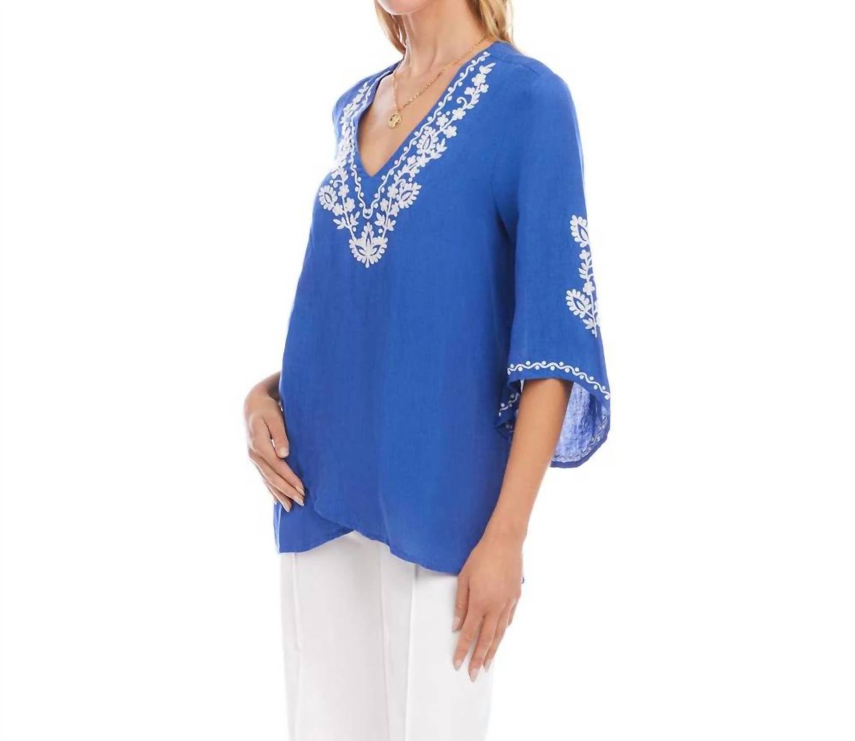 Karen Kane - Bracelet Sleeve Embroidered Asymmetric Top