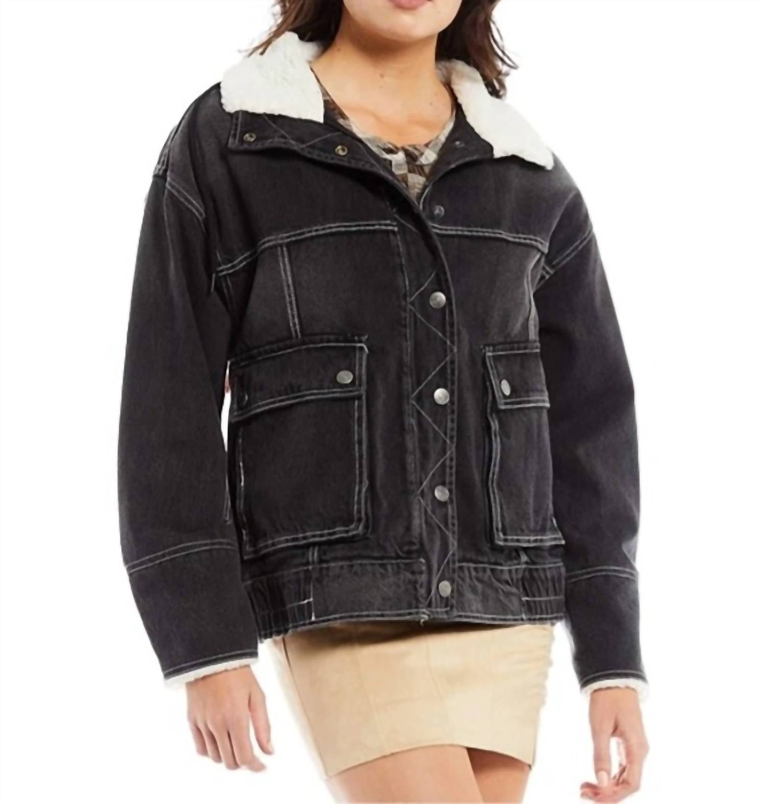 Free People - Ariel Cozy Denim Bomber Jacket