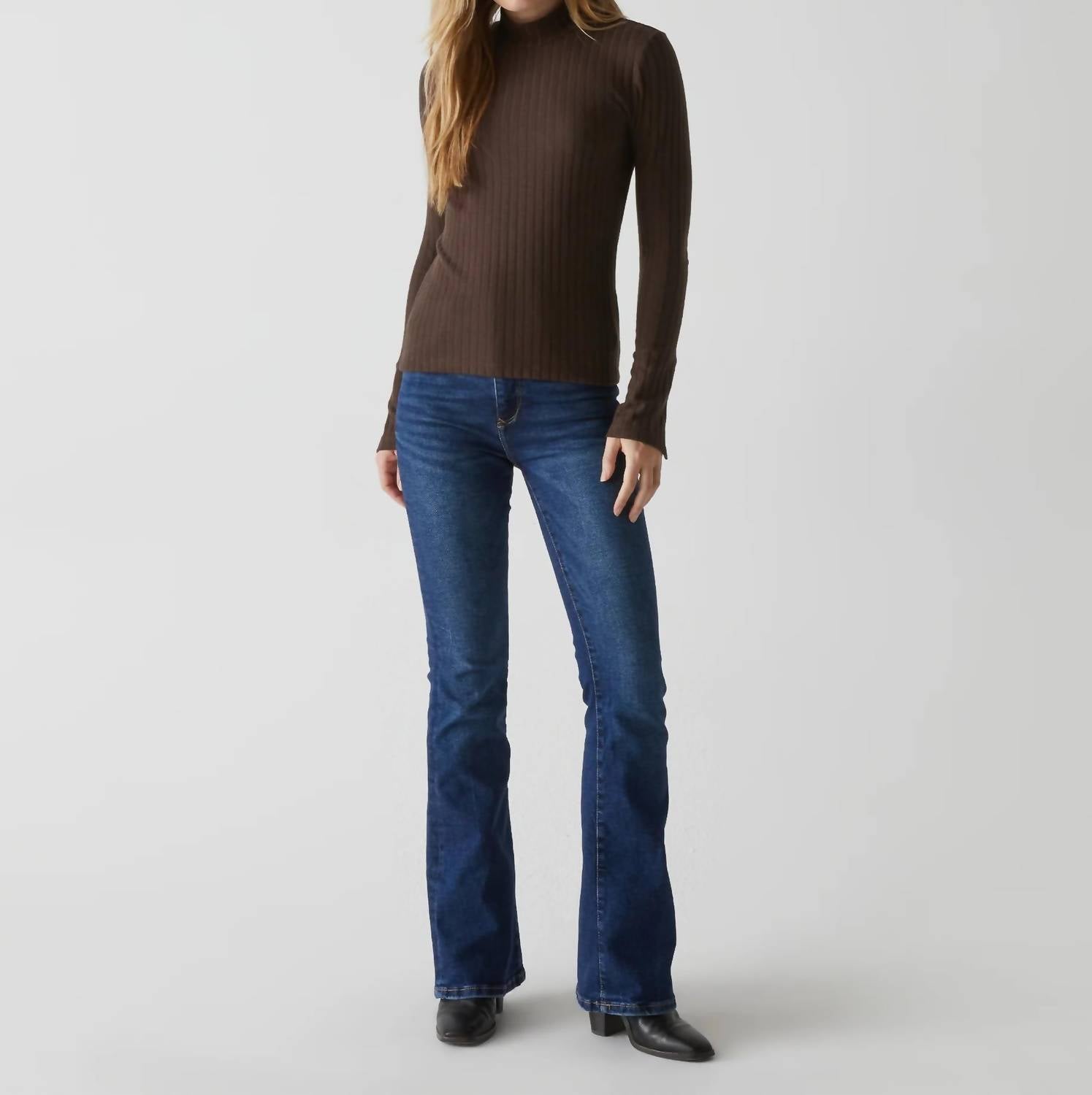 Michael Stars - Opal Button Cuff Opal Ribbed Mock Neck Top