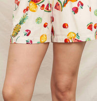 En Creme - Fruit Print Elastic Waistband Shorts