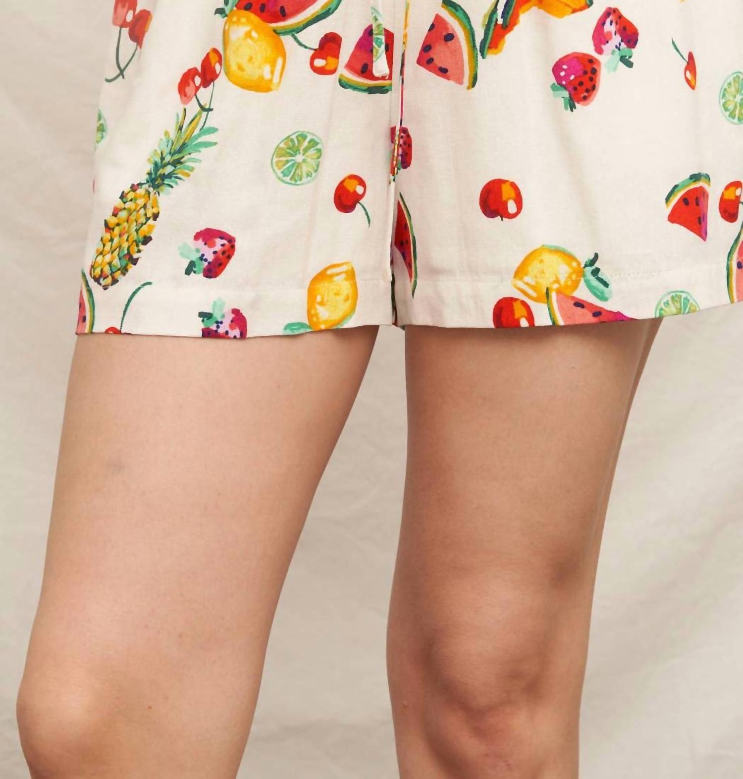 En Creme - Fruit Print Elastic Waistband Shorts