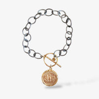 Kitzi Women's Victoria Coin Mixed Metal Bracelet in silver gold - women's jewelry - detail view