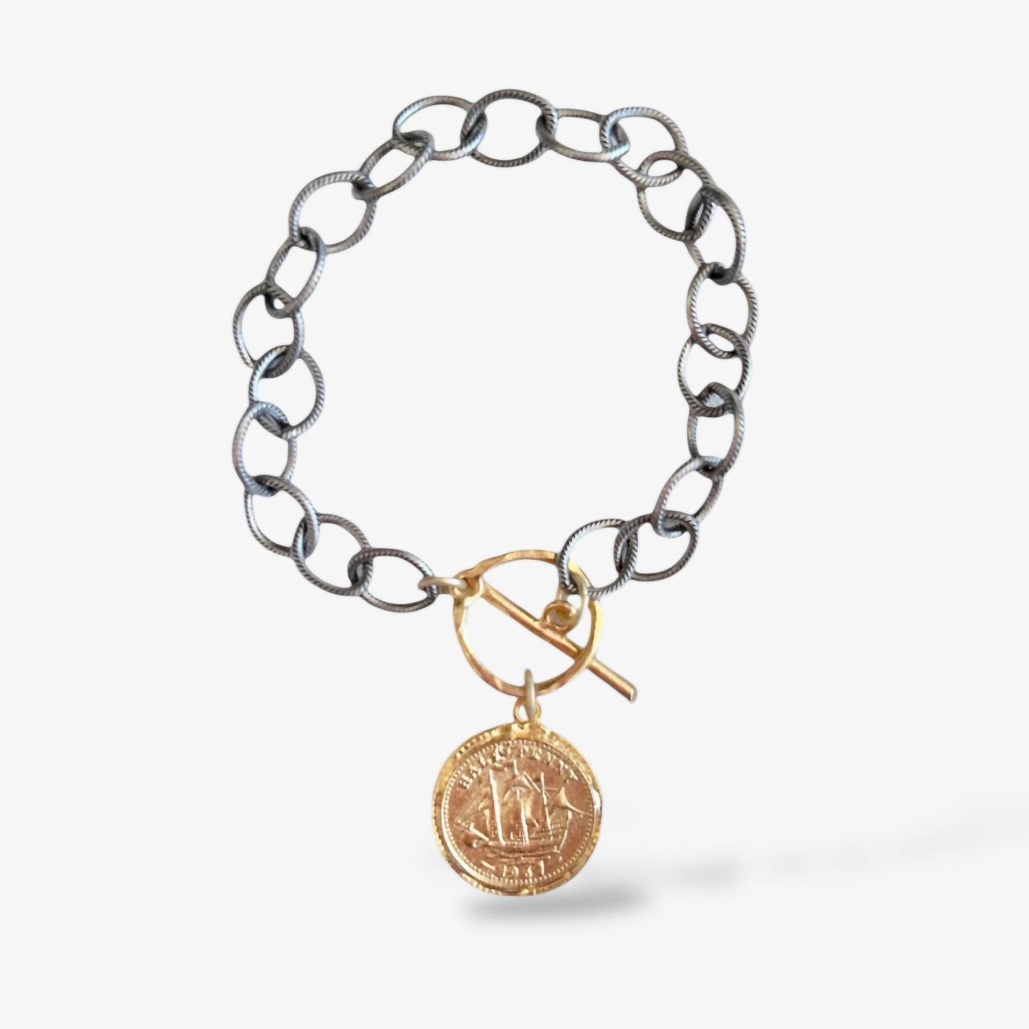 Kitzi Women's Victoria Coin Mixed Metal Bracelet in silver gold - women's jewelry - detail view