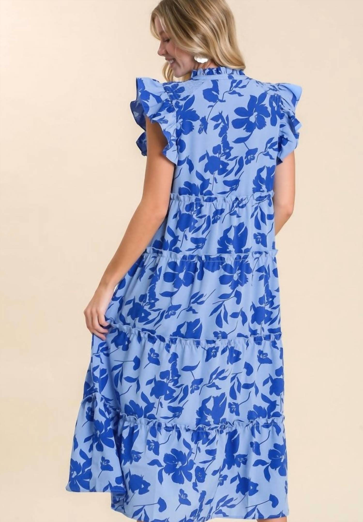 Umgee - Floral Print Tiered Midi Dress