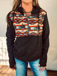 Sterling Kreek Turn And Burn Aztec Half Zip Sweater in black - women's top