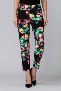 Joseph Ribkoff Women's Floral Print Pull On Pants in black yellow green - women's pants