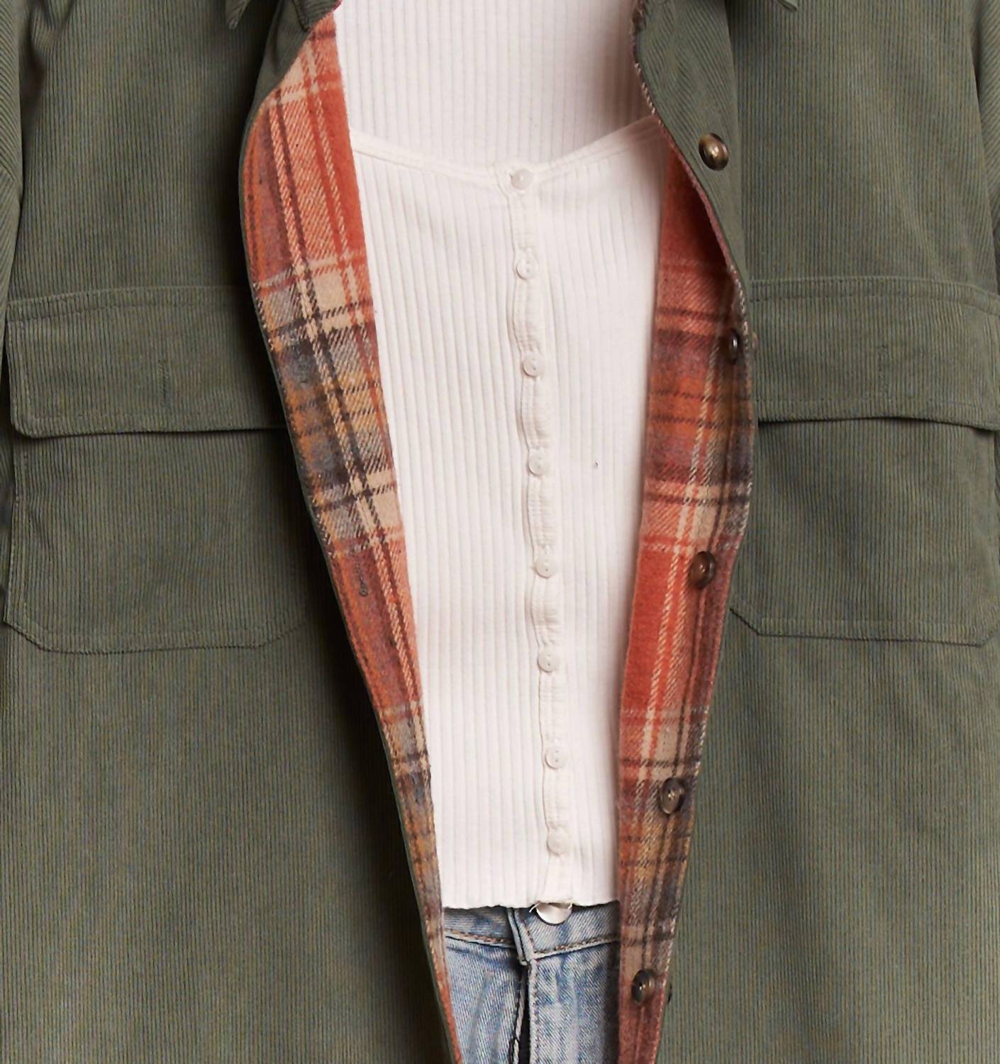 Mello - Women's Reversible Corduroy And Plaid Button Down Shirt