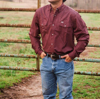 Ferrell Nicholas Long Sleeve Shirt in burgundy - men's shirt - detail view