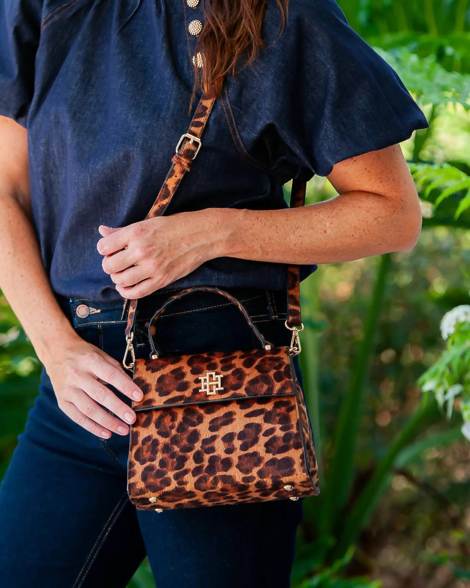 Caroline Hill Women's Vivienne Handbag in spotted saddle - women's bag - detail view