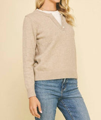 PINCH Perfect Combo Button Sweater in taupe - women's sweater - alternate view