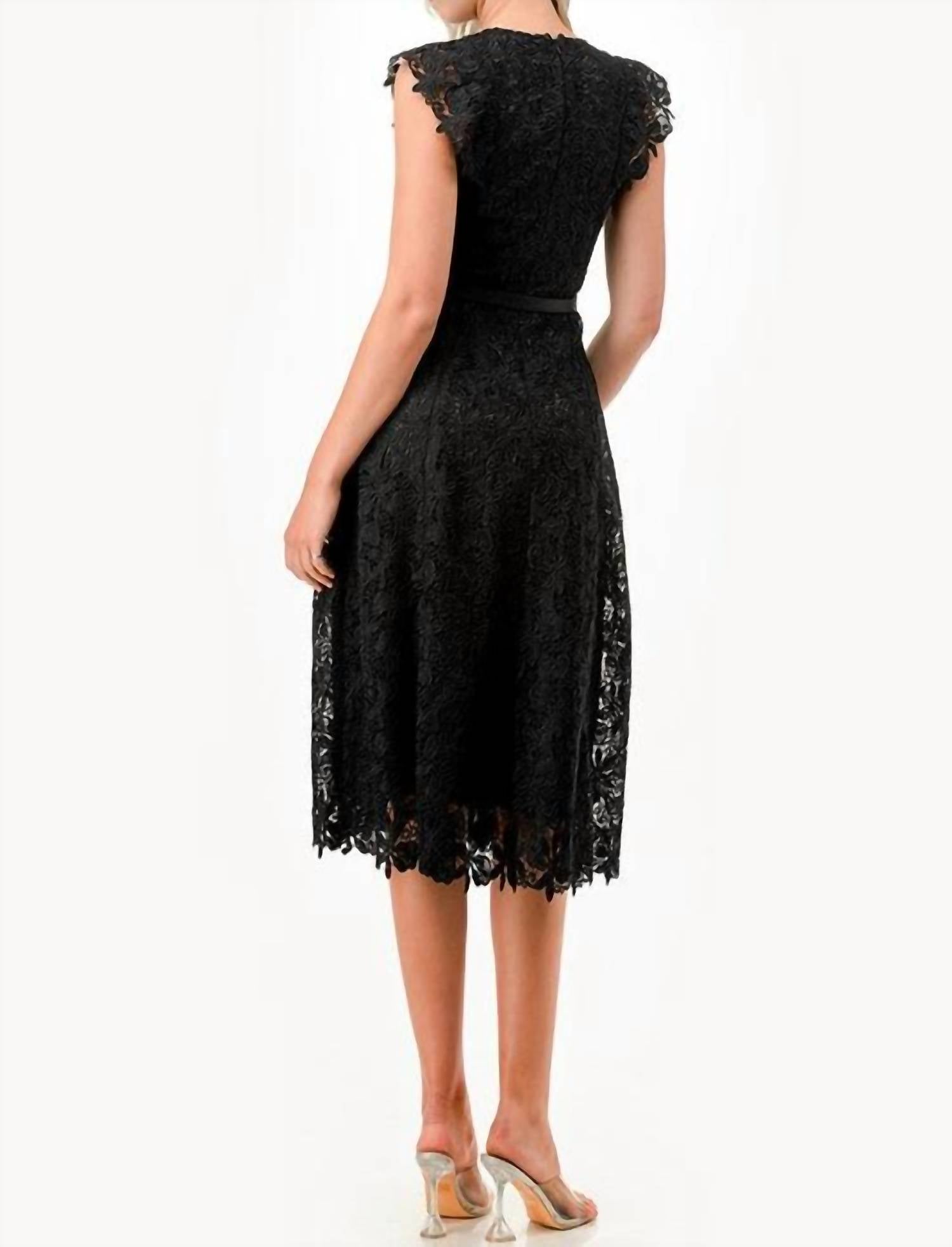 The Clothing Company Crochet Trim Midi Dress in black - women's dress - alternate view