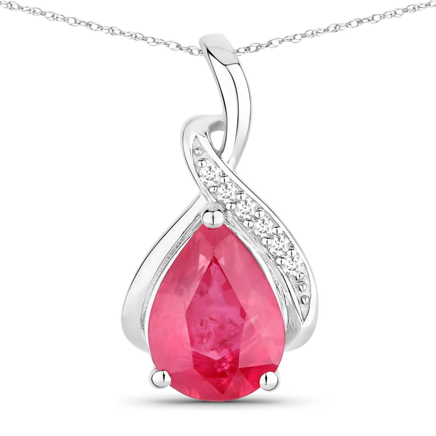 Diana M Jewels Women's Pear Natural Ruby Pendant Necklace (1.98 Ct) - Classic in 14k white gold - women's jewelry