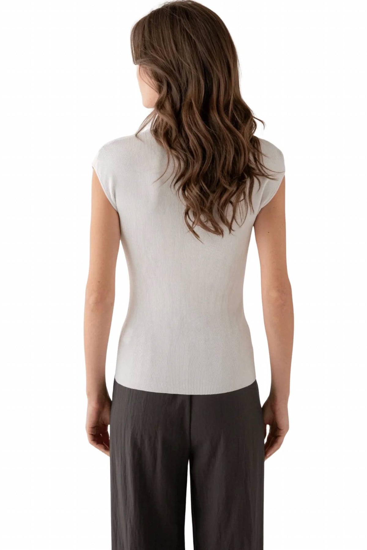 Elle Grey - Ribbed Cap Sleeve Button Knit Top