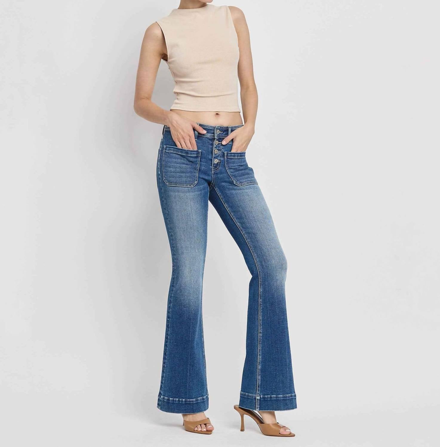 VERVET BY FLYING MONKEY Mid Rise Trouser Hem Flare Jean in gleefully - women's jeans - view 7