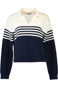 SIMKHAI Jules Knit Polo in midnight stripe - women's long sleeve top - view 4