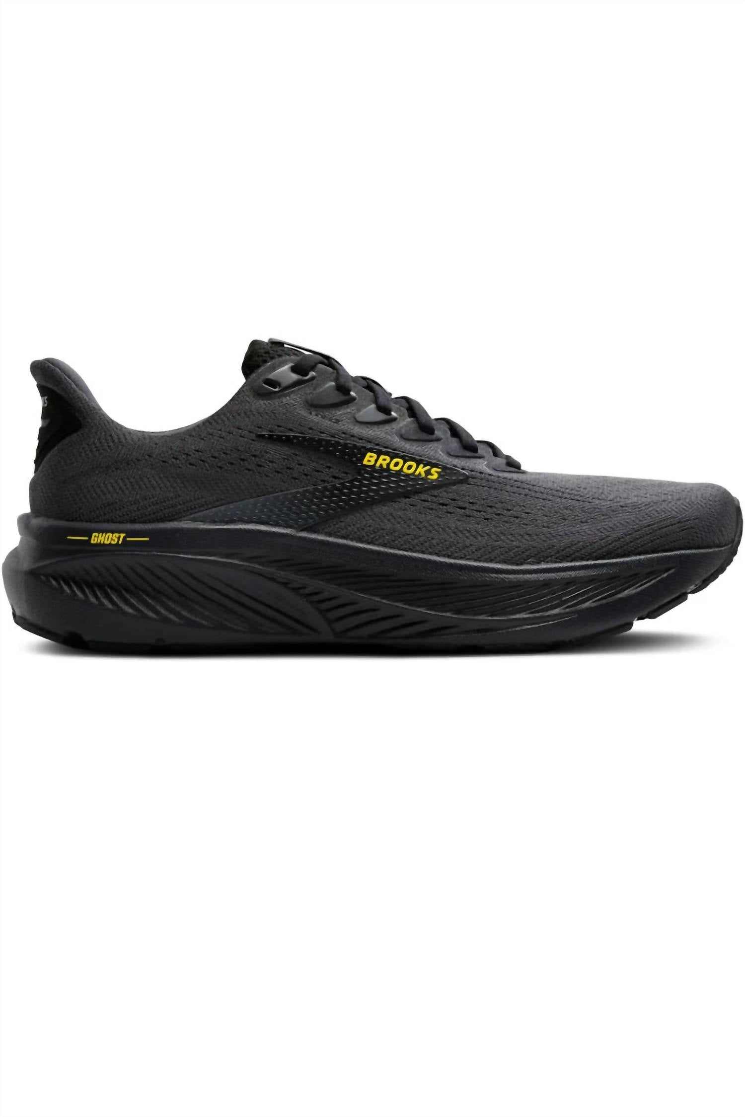 BROOKS Men's Ghost 17 Running Shoe in ebony black yellow - men's shoe