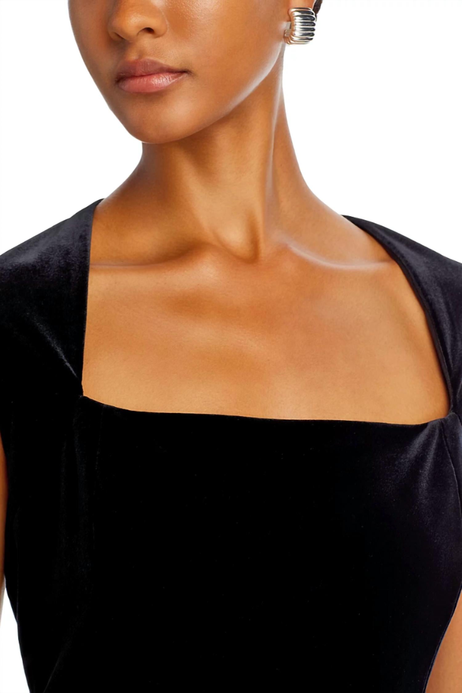 FRENCH CONNECTION Stretch Velvet Square Neck Dress in black - women's dress - view 6