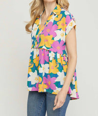 Entro - Floral Print V-neck Top