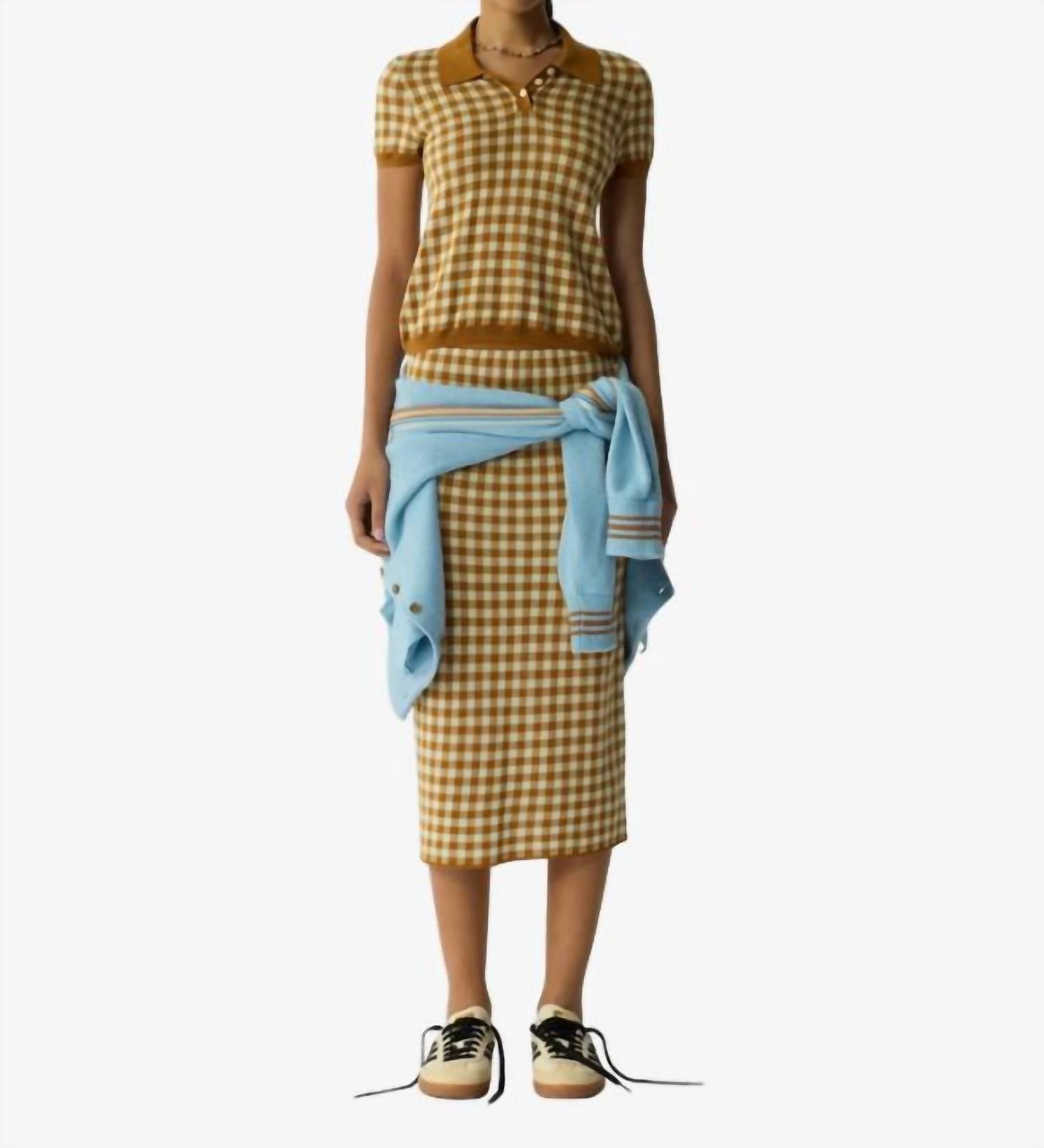 Guest In Residence Gingham Shrunken Polo Top in residence gingham shrunken polo top in suede limewash - women's t-shirt - view 4
