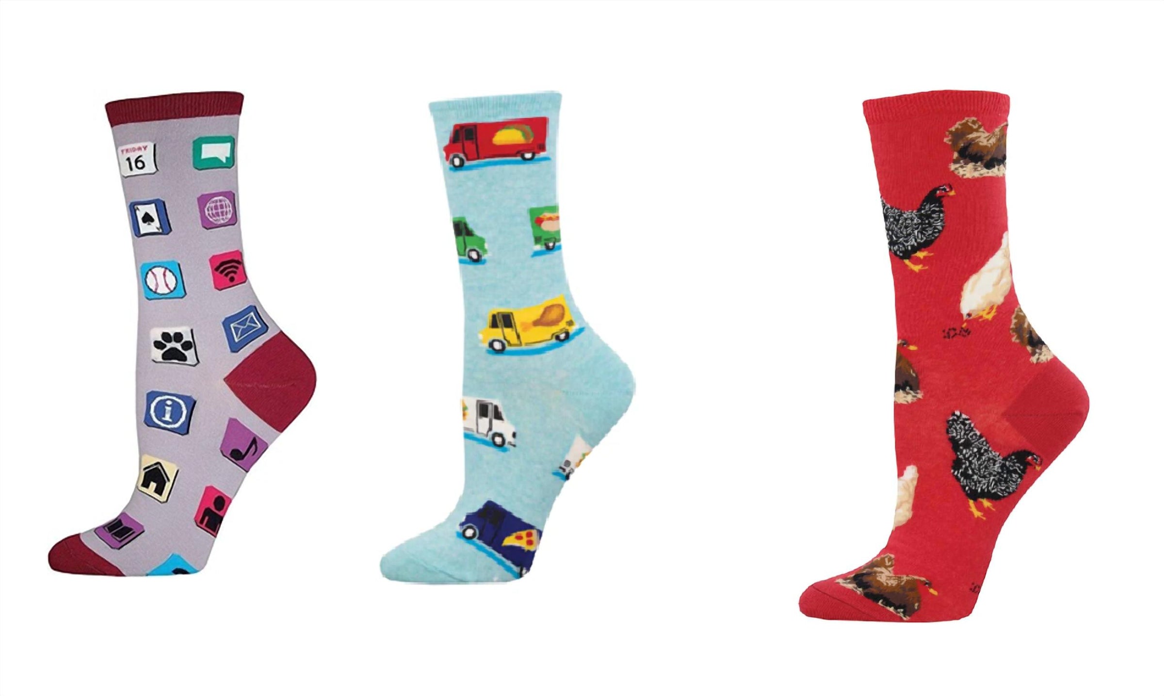 SOCKSMITH Women's Apps & Food Truck & Hen House Socks - Set Of 3 Pair in multi - women's accessory