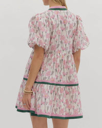 entro Floral V Neck Mini Dress in dusty pink - women's dress - detail view