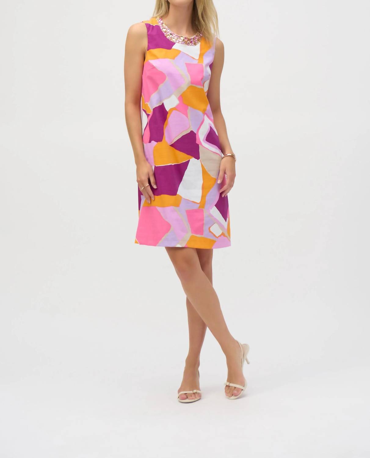 Joseph Ribkoff - Geometric Print Embellished Trapeze Dress