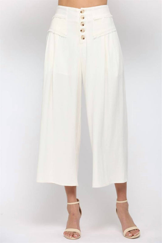 Fate - Linen Blend Button Fly Culottes Pants