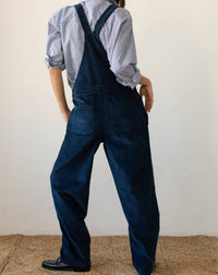 DONNI. Women's Cord Overall in navy - women's jeans - detail view