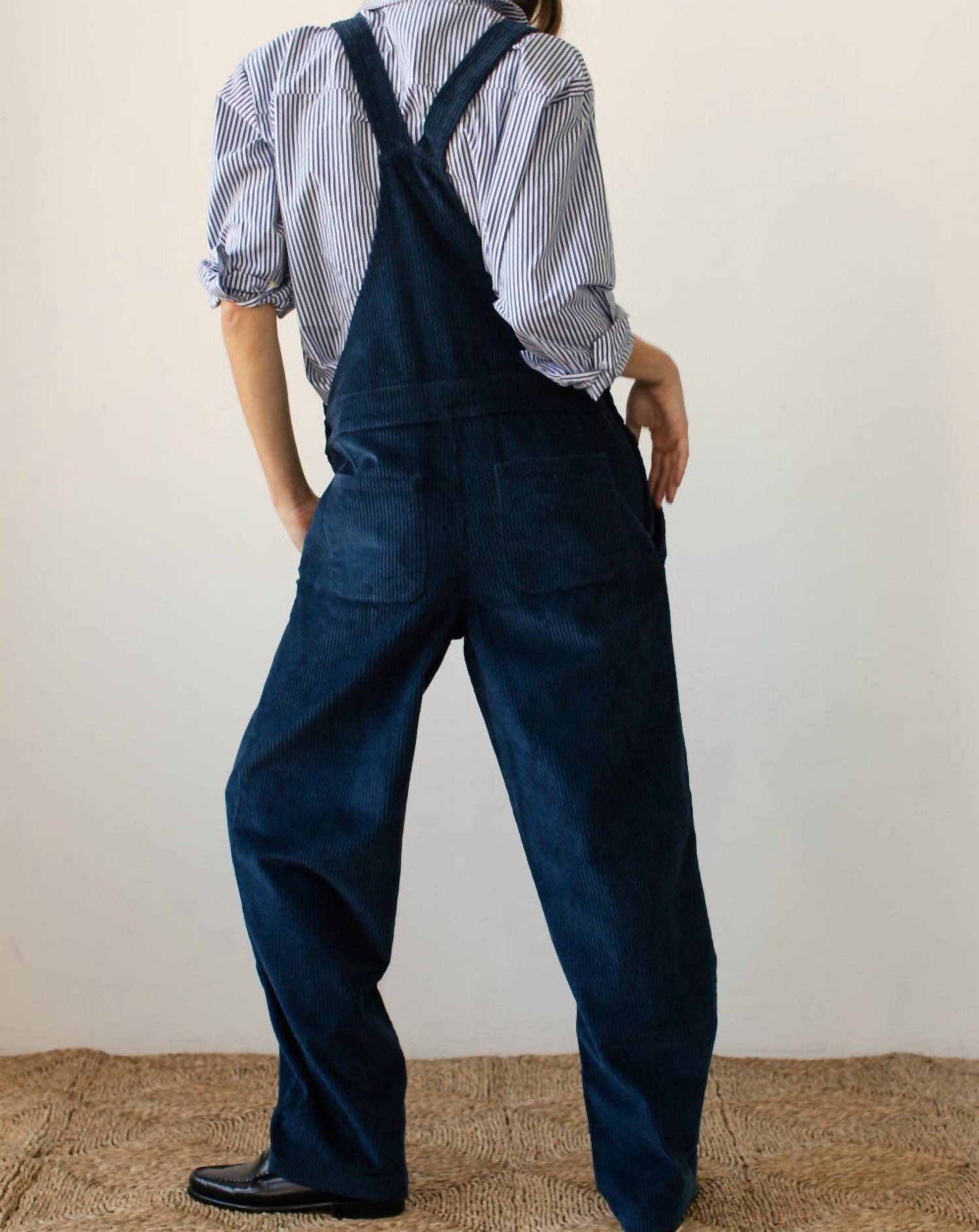 DONNI. Women's Cord Overall in navy - women's jeans - detail view