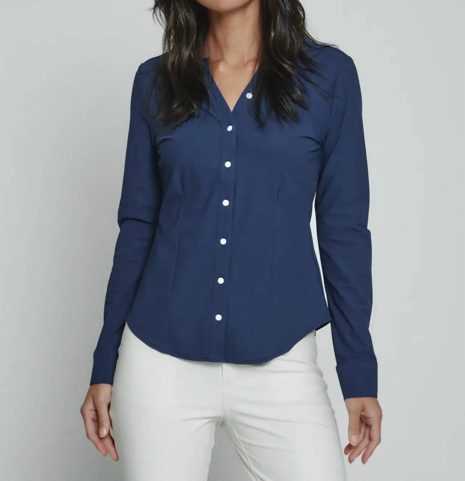 7Diamonds Luxe Wrinkle Free Blouse in midnight - women's shirt - detail view